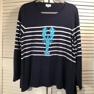 Crown & Ivy navy white turquoise lobster sweater